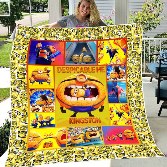 Minions Cartoon Movie Blanket, Minions Fan Gift, Funny Minions Fleece Blanket, Minions Despicable Me Gift For Fan, Minions Bananas