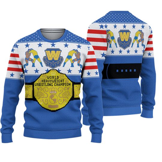 World Heavyweight Wrestling Champion Belt Ugly Christmas Sweater Unisex Holiday