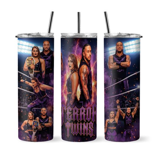 Rhea Ripley Wrestling & Damien Priest Terror Twins Cup Mug Tumbler 20oz