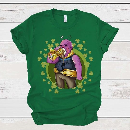 Thanos Drinking Beer Funny St. Patrick's Day T-Shirt For Men Women Kids Boys Girls