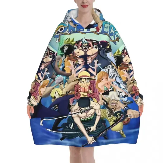 One Piece Anime Luffy Wearable Blanket Hoodie Oversized Mens Womens Clothing