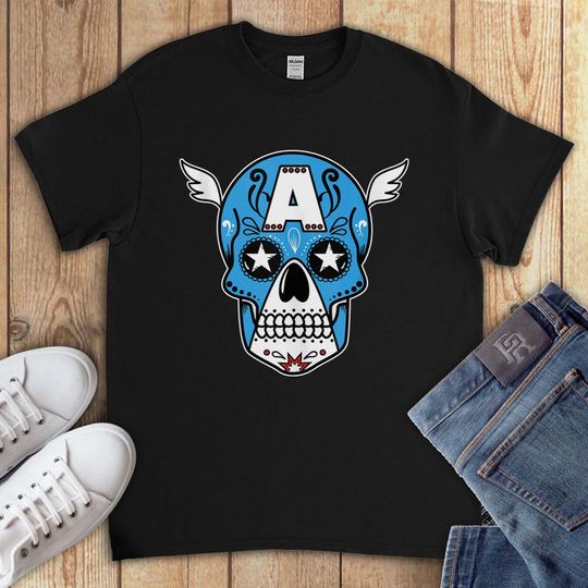 Captain America Sugar Skull Avengers Superhero Comic Funny T-Shirt For Men Women Kids