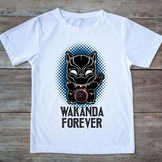Black Panther Wakanda Forever Funny Lucky Cat Marvel Comic Avengers T-Shirt For Men Women Kids