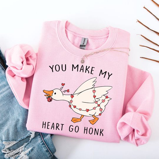 Funny Valentine Goose, Pink Coquette Heart Sweatshirt