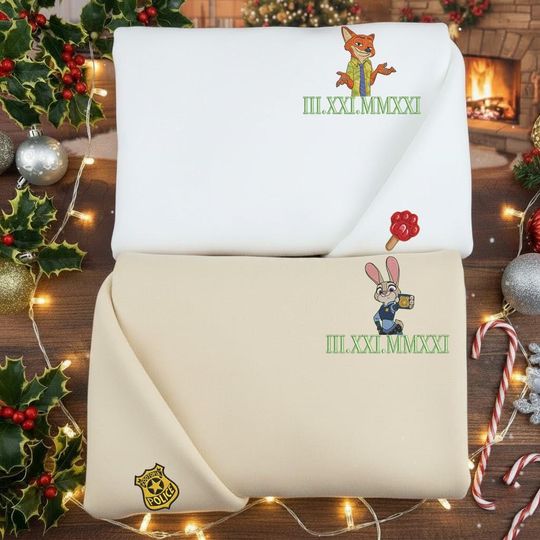 Zoo Cartoon Embroidered Sweatshirt, Funny Couple Embroidered Sweatshirt, Custom Roman Number Couple Sweatshirt, Best Friend Shirt