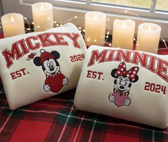 Embroidered Mouse Couple Sweatshirts, Couple Sweatheart Shirts, Matching Family Valentine Sweater, Valentine Day Gift