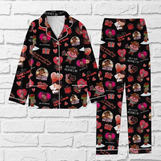 Freddy Krueger Valentine Pajamas Set for Women, Horror Sleepwear, A Nightmare on Elm Street, Slasher Movie Pajamas, Valentine Gift