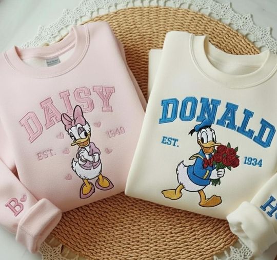 Embroidered Donald & Daisy Valentine Sweatshirt, Disney Couple Sweatshirt, Couple Matching Shirt, Disney Valentine Shirt, Gift for Couples