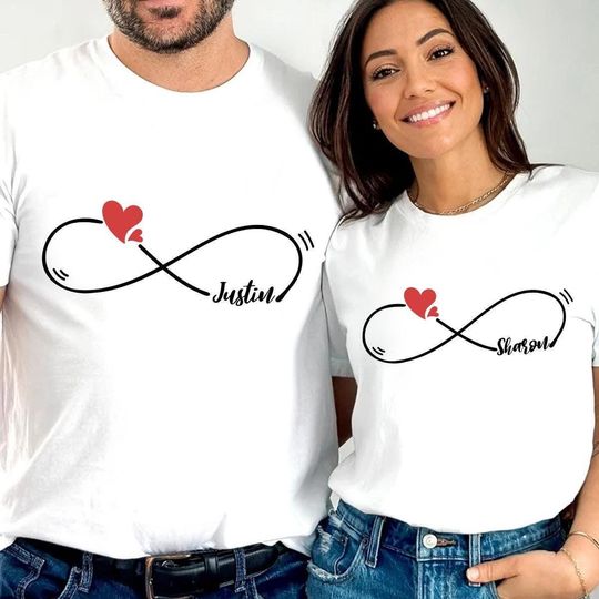 Personalized Infinity Heart Couple Shirts, Matching Anniversary Gift