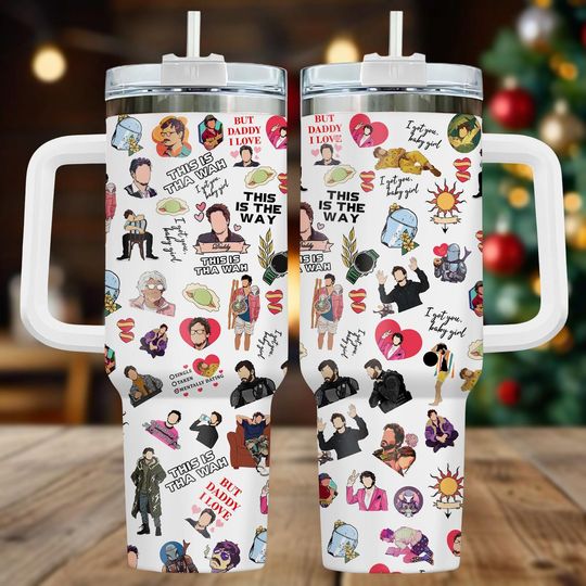 Pedro Pascal 40oz Tumbler, Pop Art Tumbler With Handle, Print Tumbler, TV Show Tumbler, Gift For Fan