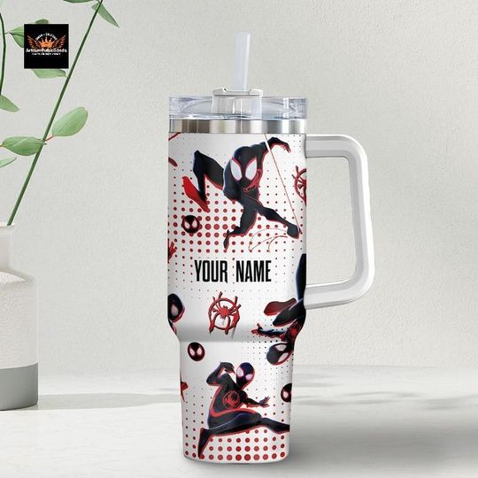 Custom Miles Morales 40oz Tumbler Colorful Spider Verse Tumbler  Personalized Handle Stainless Steel Cup