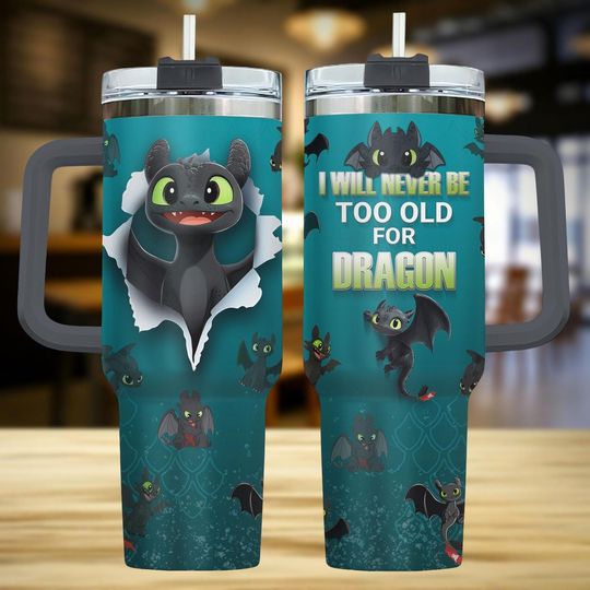 Hiccup Dragon 40oz Tumbler, Toothless Tumbler With Handle, Dragon Print Tumbler, Night Fury Travel Tumbler, Gift For Dragon Fan