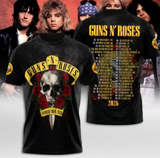 Guns And Roses World Tour 2026 3D T-Shirt