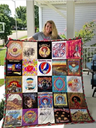 Grateful Dead Quilt Blanket, Fleece Blanket, Bedding, Personalized Halloween, Christmas Gift