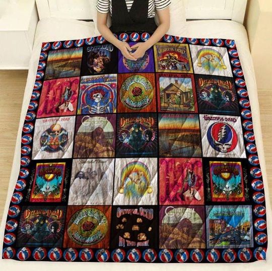 Grateful Dead Quilt Blanket, Fleece Band Blanket, Personalized Halloween and Christmas Bedding