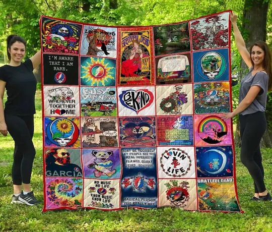Grateful Dead Quilt Blanket - Fleece Bedding, Band Blanket, Halloween & Christmas Gift