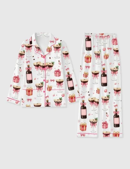 Pink Champagne Martini Pajama Set – Women’s Holiday Cotton PJs