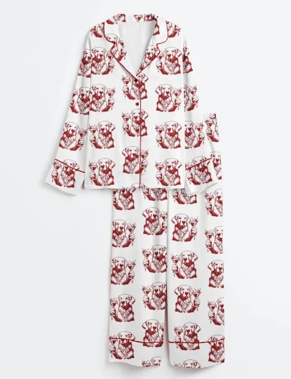 Women's Golden Retriever Espresso Martini Long Sleeve Pajama Set
