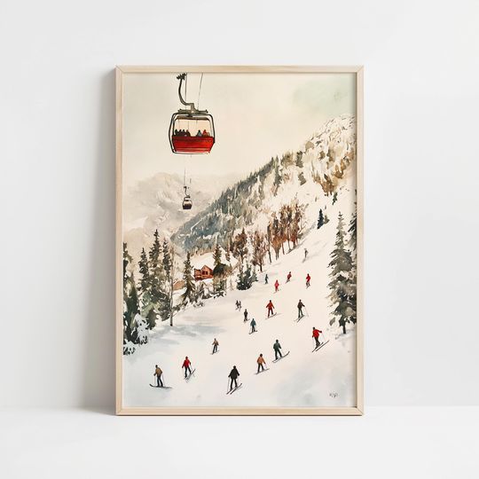 Vintage Ski Lift Wall Art - Winter Ski Slopes Decor - Retro Skiing Poster - Instant Download - Rustic Winter Home Decor