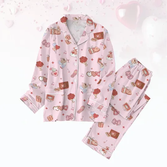 Tis The Season Pajamas Set, Happy Valentine Pajamas Women, Pink Valentine Pajama