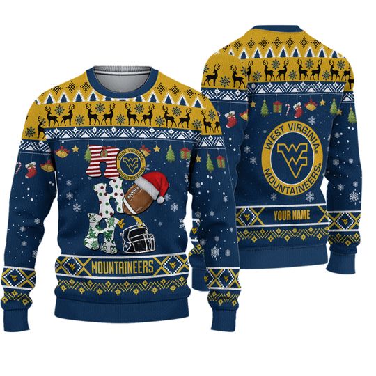 Custom West Virginia Mountaineers Football HO HO HO Ugly Christmas Sweater