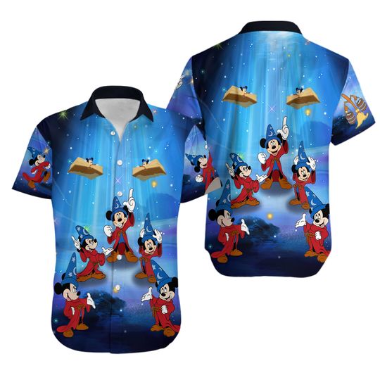 Fantasia Sorcerer Mickey Hawaiian, Summer Men's Shirt, Street Fashion