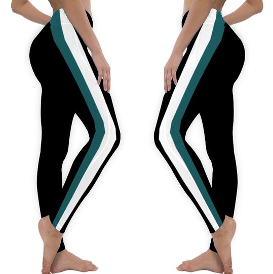 Philadelphia Fan/Team Colors Black Green And White Stripe /Cute Ladies Football Style Sports Leggings