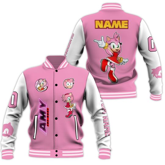 Custom Varsity Jacket Amy The Rose Pink Color, Personalized Movie Jacket, Sonic the Hedgehog Sports, Gamer Gift Outfit
