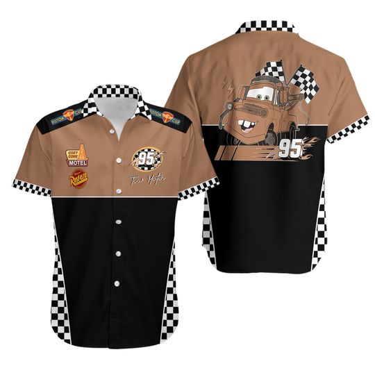 Disney Tow Mater Cars Piston Cup Rust-eze 95 Cars Character Hawaiian Shirt