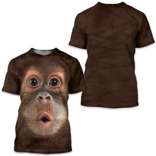 Summer Funny 3D Monkey Face Gorilla T-Shirt Orangutan Cosplay Short Sleeve Shirt