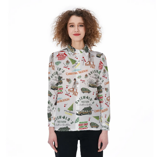 National Lampoons Christmas Vacation Blouse, Griswold Xmas Long Sleeve Shirt, Christmas Tree Farm Casual Shirt, Clark Griswold T-Shirt