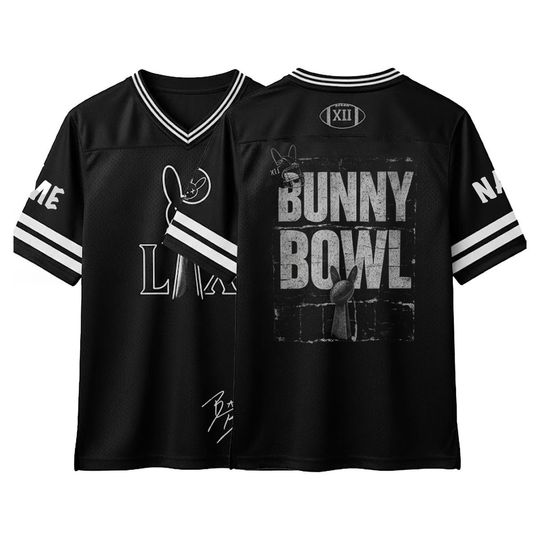 Personalized Bunny Bowl Football Jersey, Here For The Benito V-Neck Top, Music Concert Outfit Gift Idea, Bowl Show Inspired Unisex Fans Top