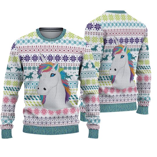 Blizzard Bay Rainbow Unicorn Ugly Christmas Sweater size L