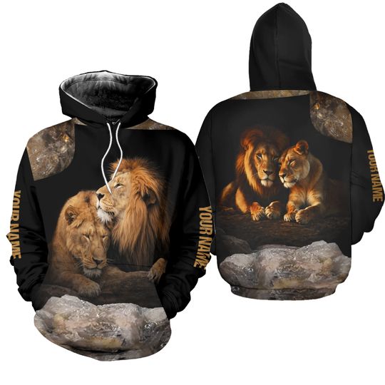Personalized Lion Matching Couple 3D Hoodie Unisex  , Lion Couple Hoodies 3D
