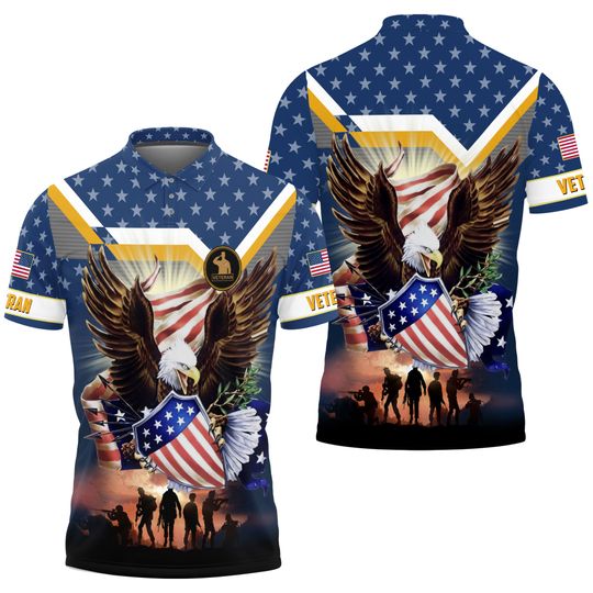US Veteran Polo Shirt, Veteran Shirt, Bald Eagle Military Polo Shirts For Men