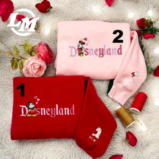 Valentine Embroidered Sweethearts Crewneck, Couple Sweatshirt, Classic Cartoon Mouse & Girlfriend, Matching Magicland Mouse Sweaters