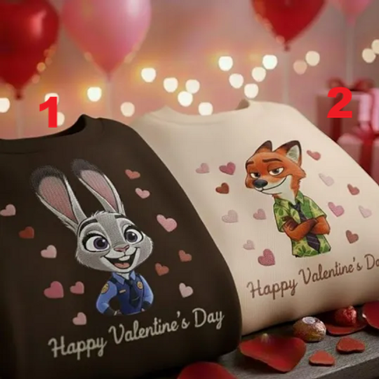 Zootopia Embroidered Valentine Sweatshirt, Judy Hopps & Nick Wilde Couple Shirt Hoodie Sweater, Happy Valentines Day Gift