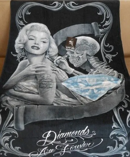 Marilyn Monroe Diamonds Are Forever Beach Towel with Skeleton & Tattoo