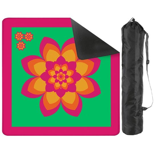 Sunset Flower Pink Green and Orange Mahjong Mat: Mahj Game Tabletop