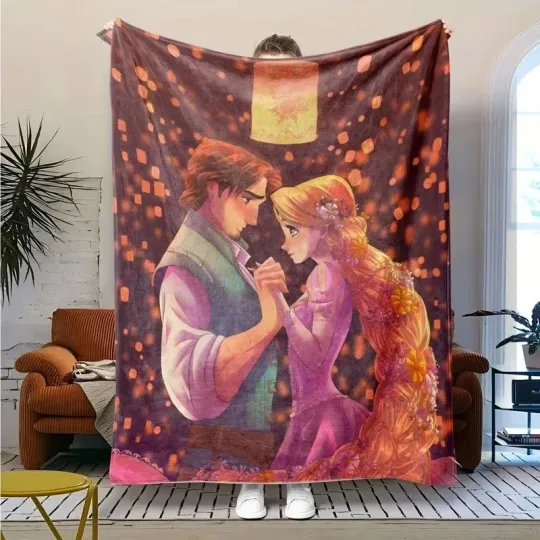 Rapunzel Princess And Flyn Rider Couple Lantern Scence Valentine's Day Blanket