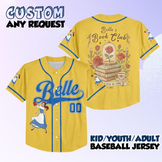 Custom Disney Princess Belle Beauty and the Beast Simple, Custom Kid Youth Adult Disney Baseball Jersey, Disney Princess Girl Trip Matching