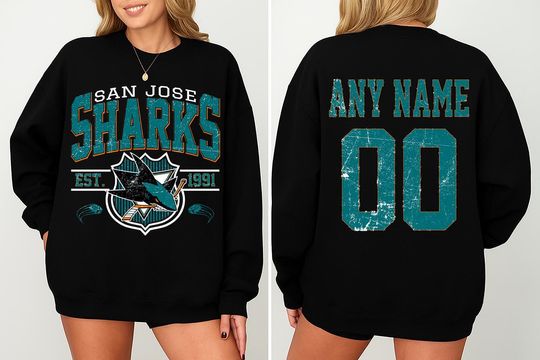 Personalized San Jose Sharks Sweatshir San Jose Sharks  Hockey Shirt| Custom Hockey Shirt| Crewneck Hockey Shirt