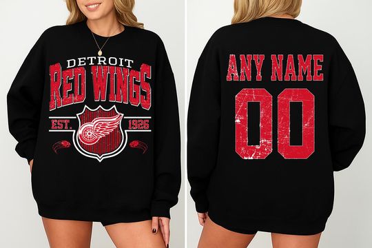 Personalized Detroit Red Wings Sweatshirt| Detroit Red Wings  Hockey Shirt| Custom Hockey Shirt| Crewneck Hockey Shirt