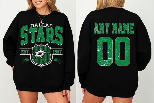 Personalized Dallas Stars Sweatshirt| Dallas Stars  Hockey Shirt| Custom Hockey Shirt| Crewneck Hockey Shirt