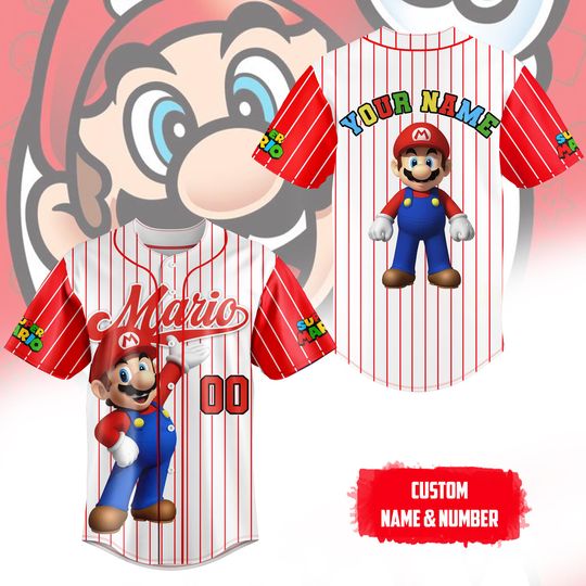 Custom Mario Game Baseball Shirt, Funny Video Game Team Outfit, Vintage Game Shirt, Birthday Gift for Kid
