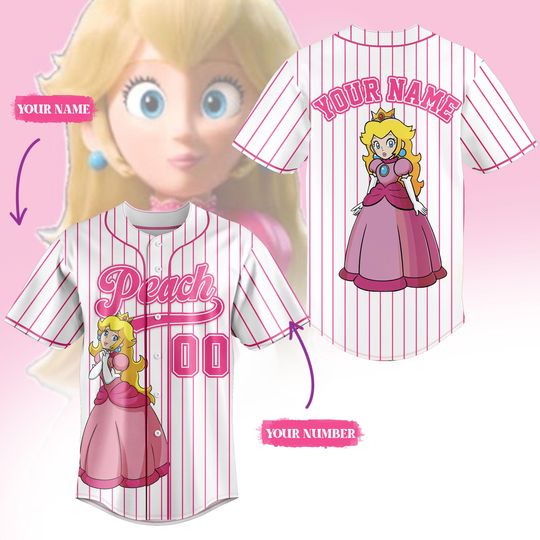 Custom Princess Peach Baseball Shirt, Pink Princess Tee, Video Game Shirt, Mario Bros Shirt, Cute Kid Birthday Gift