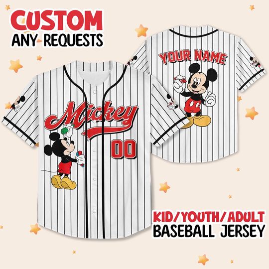 Personalize Disney Vintage Mickey Mouse Jersey, Magic Kingdom Kid Youth Adult Baseball Jersey, Custom Disneyland Birthday Disney Trip 2026