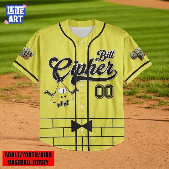 Custom Bill Cipher Baseball Jersey  Gold Gravity Falls Tee, Personalized Disneyland Shirt, Team Outfit, Perfect Birthday Gift for Fans