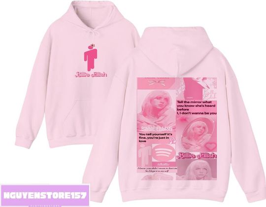 Vintage Billie Eilish Graphic Hoodie, Music Fan Double Sided Hoodie