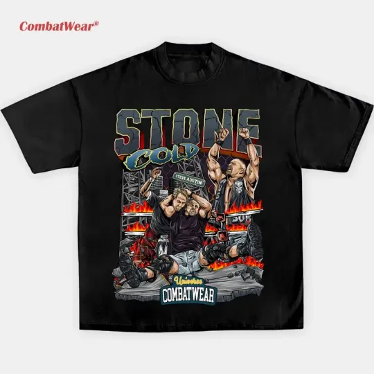 Wrestling Entertainment STONE COLD FLAMES COMIC TEE, Wrestling Tee, Wrestling Graphic Tee